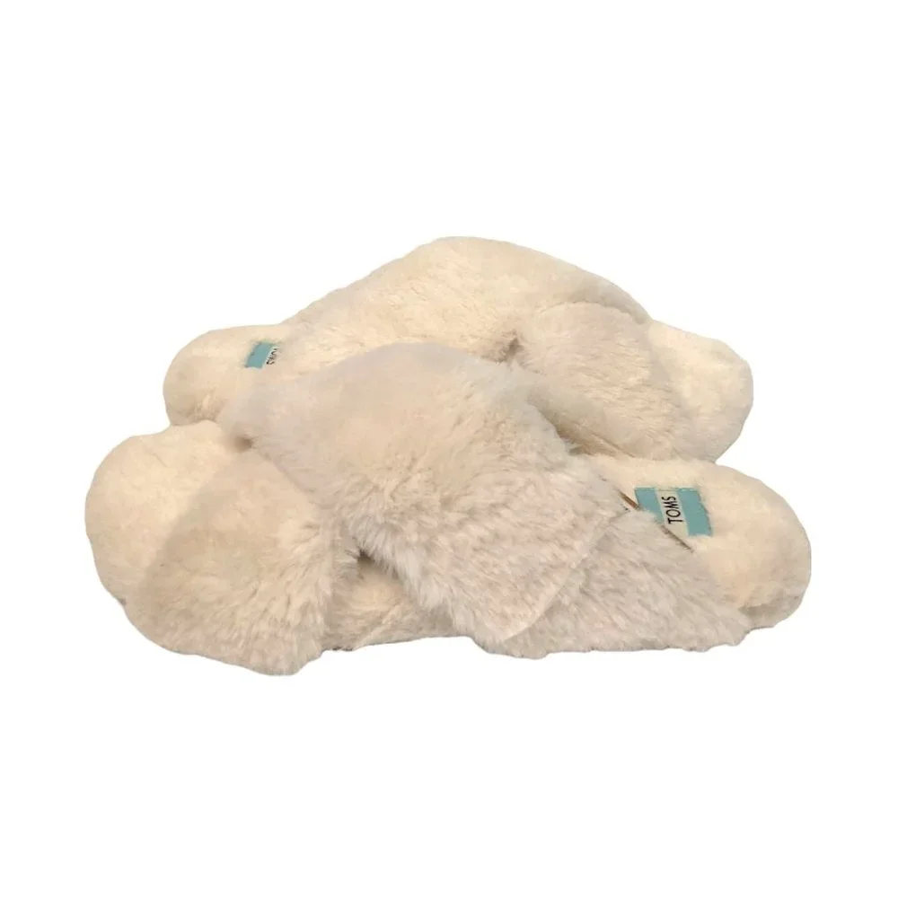 Toms Susie Natural Faux Fur Slippers White - Picture 2 of 4